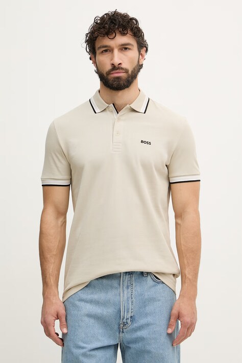 BOSS Green polo męskie bawełniane Paddy beżowe 50469055
