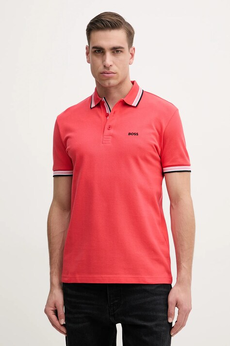 Хлопковое поло BOSS Green цвет красный однотонное 50469055