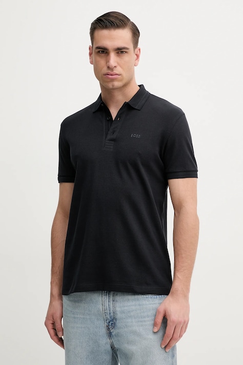 Хлопковое поло BOSS Green цвет синий однотонное 50469055