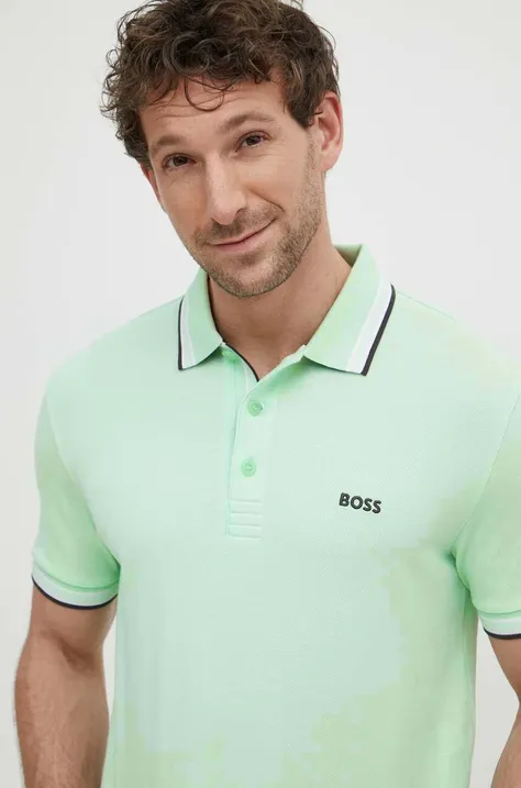 Pamučna polo majica Boss Green boja: zelena, bez uzorka