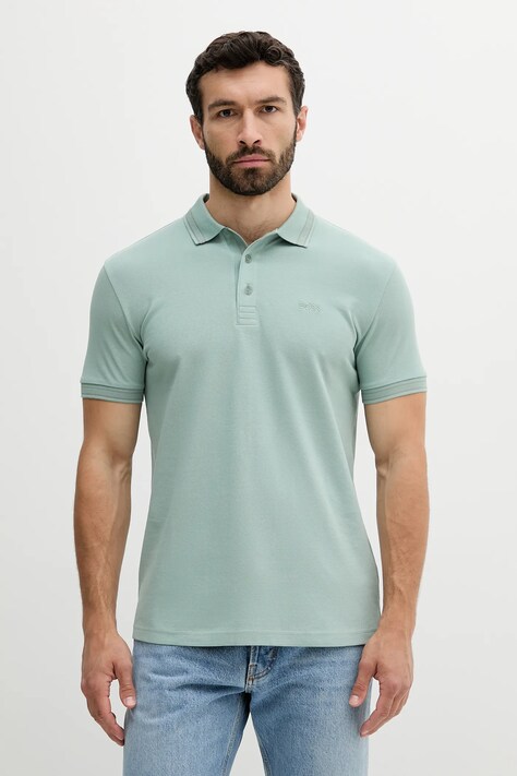 BOSS Green pamut póló zöld, sima, 50469055