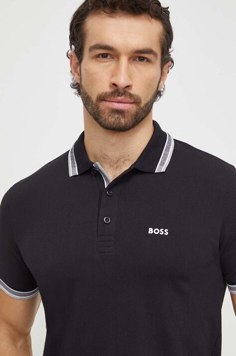 BOSS Green pamut póló fekete, sima, 50469055