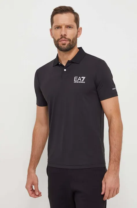 EA7 Emporio Armani tricou polo barbati, culoarea negru, cu imprimeu