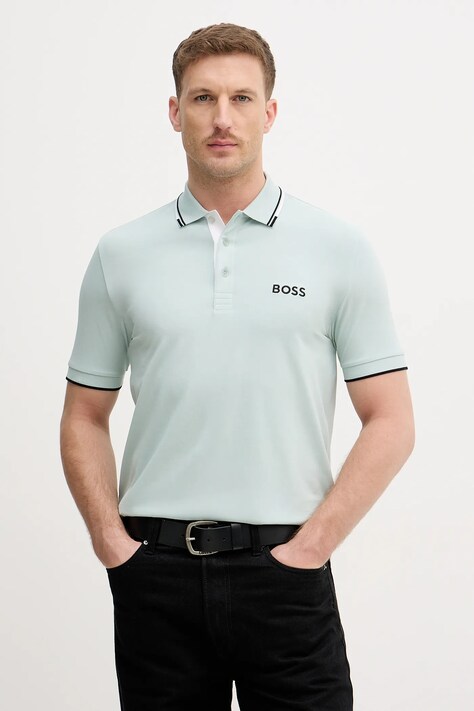 BOSS Green polo męski kolor turkusowy z aplikacją 50469102