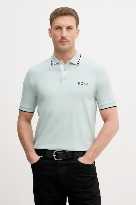 BOSS Green polo męski kolor turkusowy z aplikacją 50469102