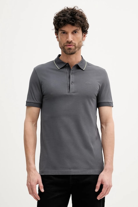 BOSS Green polo bawełniane kolor szary gładki 50506195