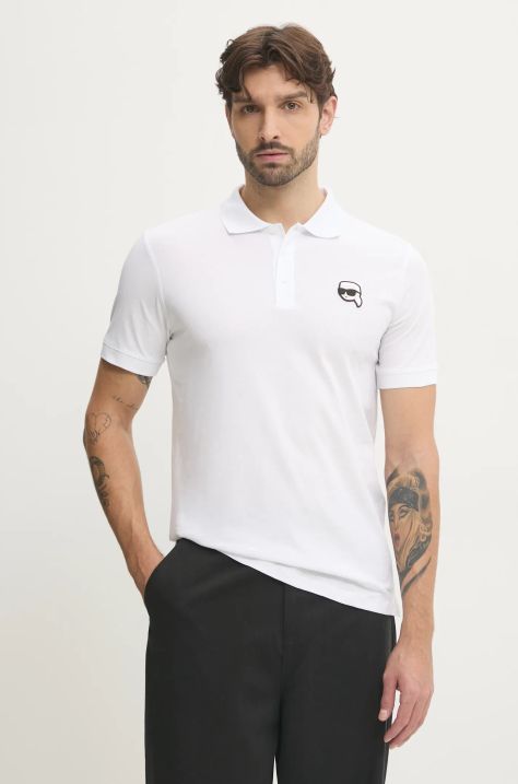 Karl Lagerfeld polo de bumbac culoarea alb, cu imprimeu, 500224.745710