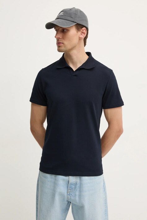 Filippa K tricou polo barbati, culoarea albastru marin, neted, 28909