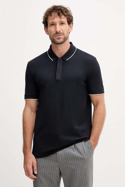 Armani Exchange polo bawełniane męski kolor granatowy gładki XM001285 AF10366