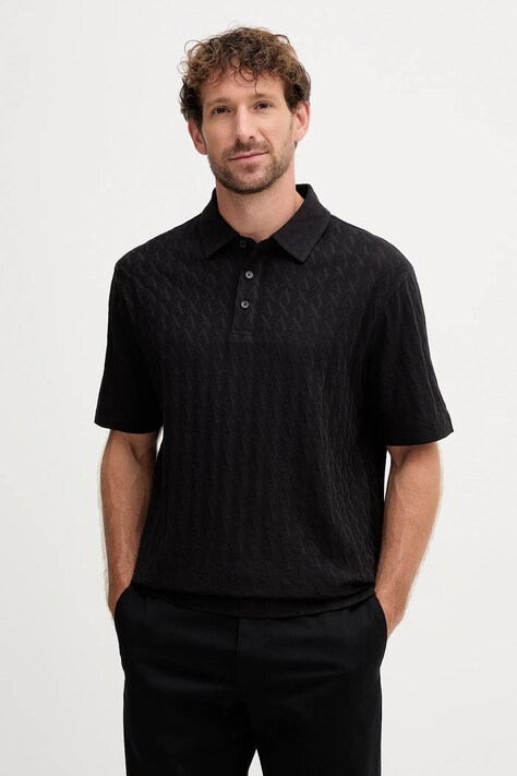 Armani Exchange polo bawełniane męski kolor czarny gładki XM001292 AF10337