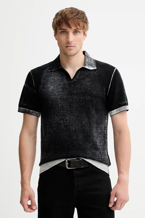 Diesel polo de bumbac K-LORENZO-SS culoarea negru, neted, A18127.0BEAR