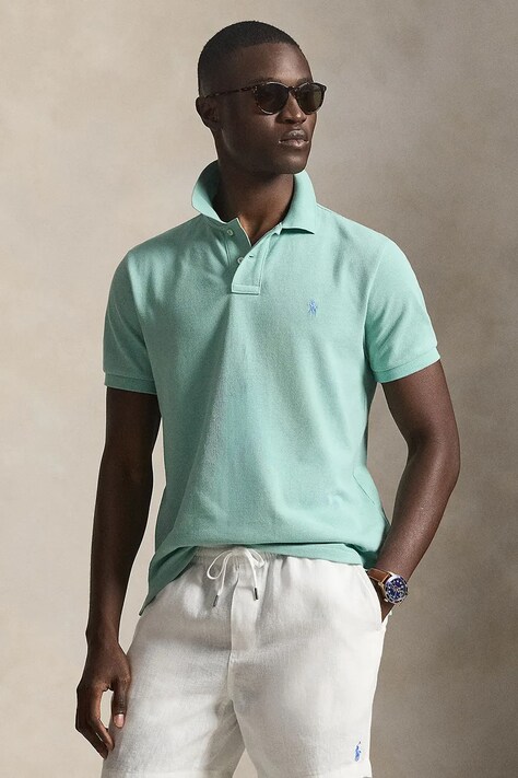 Polo Ralph Lauren polo bawełniane męski kolor niebieski gładki 710536856