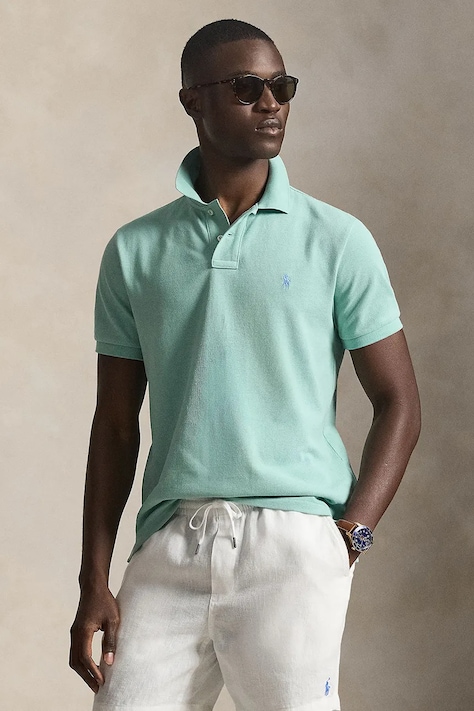 Pamučna polo majica Polo Ralph Lauren boja: plava, bez uzorka, 710536856