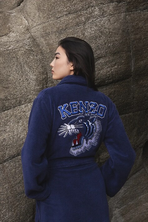 Kenzo szlafrok bawełniany KVTIGER Marine L kolor granatowy