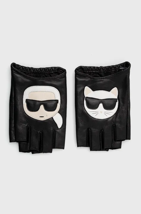 Kožne rukavice Karl Lagerfeld za žene, boja: crna
