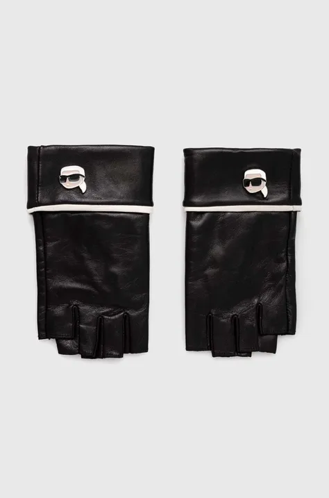 Шкіряні мітенки Karl Lagerfeld жіночі колір чорний 245W3605
