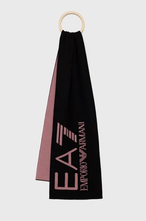 Šál EA7 Emporio Armani dámsky, čierna farba, vzorovaný
