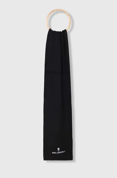 Šál s prímesou vlny Karl Lagerfeld čierna farba, s nášivkou