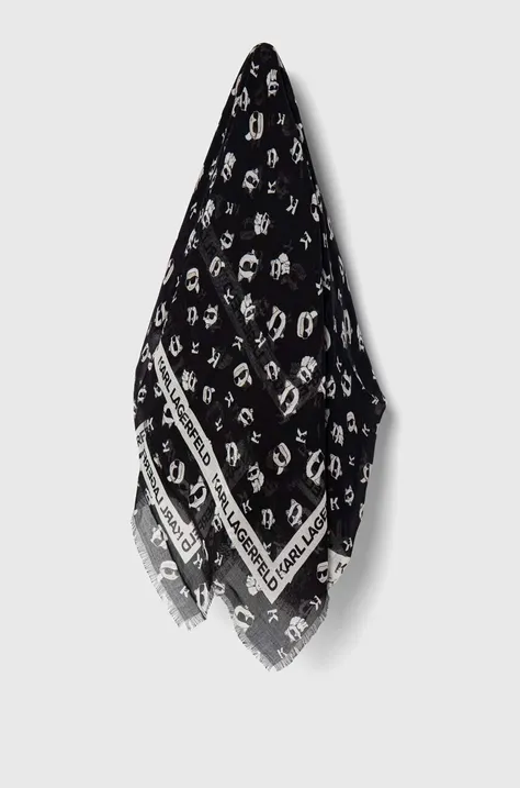 Karl Lagerfeld chusta z domieszką wełny kolor czarny wzorzysta 245W3301