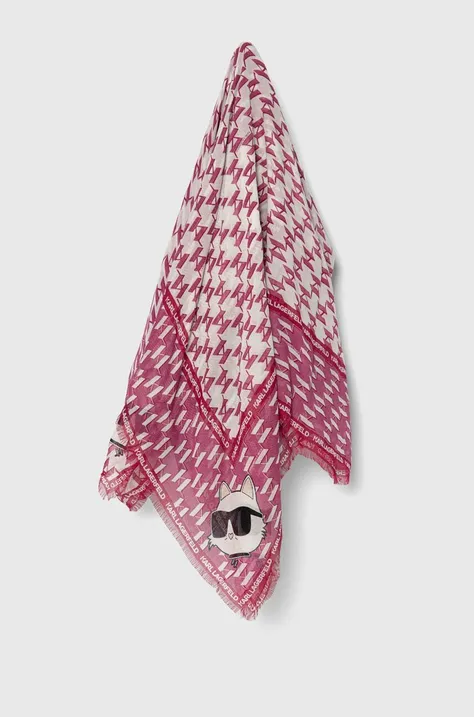 Šatka s prímesou vlny Karl Lagerfeld ružová farba, vzorovaná, 245W3302