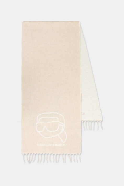 Karl Lagerfeld szalik z dodatkiem wełny damski kolor beżowy wzorzysty A4W33051