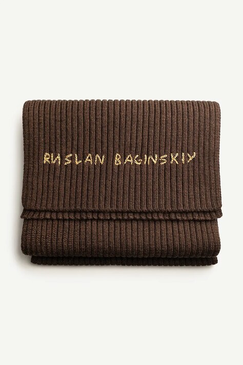 Ruslan Baginskiy szalik wełniany damski kolor brązowy z aplikacją SKR09/036-MW-FL-CD24