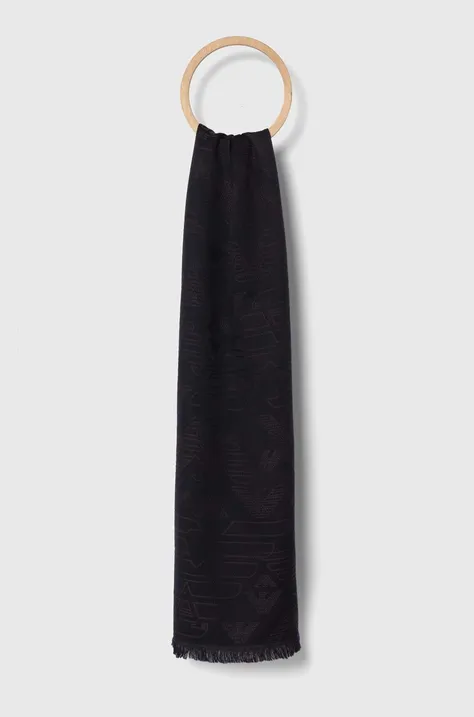 Вълнен шал Emporio Armani в тъмносиньо с изчистен дизайн