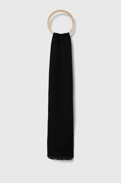 Vlnený šál Emporio Armani čierna farba, jednofarebný