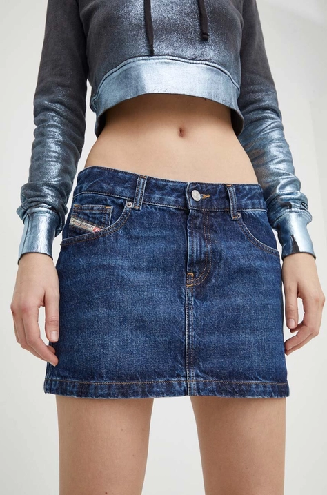 Diesel fustă din denim culoarea bleumarin, mini, drept A04935.09I27