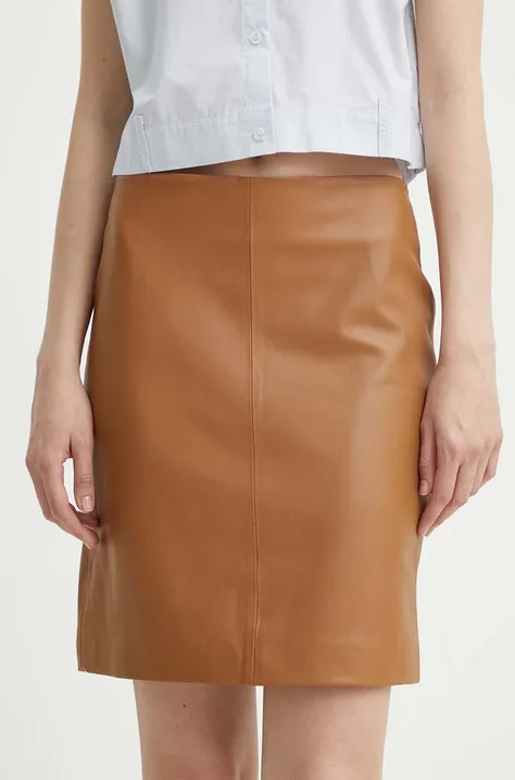 Kožená sukňa 2NDDAY 2ND Ceciliana - Classic Leath hnedá farba, mini, rovný strih, 2000552642