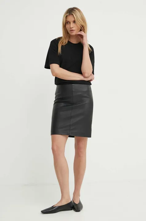Kožna suknja 2NDDAY 2ND Ceciliana - Classic Leath boja: crna, mini, ravna, 2000552642