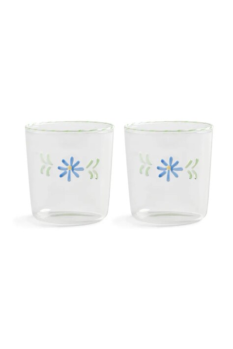 &k amsterdam set de pahare flora blue 300 ml 2-pack culoarea transparent