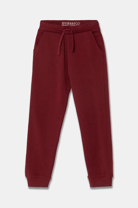 Guess pantaloni de trening din bumbac pentru copii culoarea bordo, neted, N93Q17 KAUG0