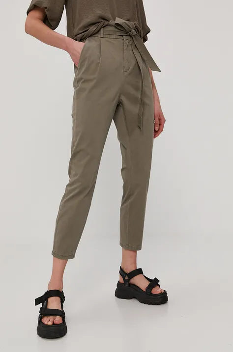 Vero Moda Spodnie damskie kolor zielony proste high waist