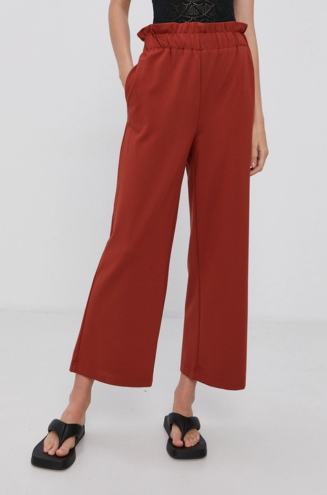 Only Pantaloni femei, culoarea bordo, lat, high waist