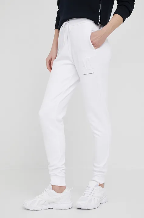 Kalhoty Armani Exchange dámské, bílá barva, hladké, 8NYPFX YJ68Z NOS