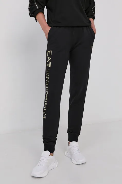 Штани EA7 Emporio Armani жіночі колір чорний гладкі