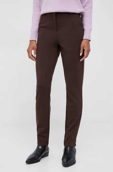 Vero Moda spodnie damskie kolor brązowy fason chinos high waist
