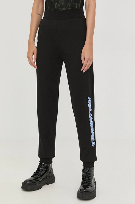 Karl Lagerfeld pantaloni de trening din bumbac femei, culoarea negru,