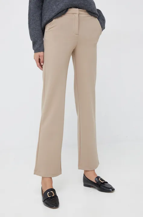 Vero Moda spodnie damskie kolor beżowy proste medium waist