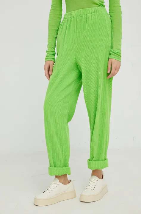 American Vintage spodnie bawełniane damskie kolor zielony szerokie high waist