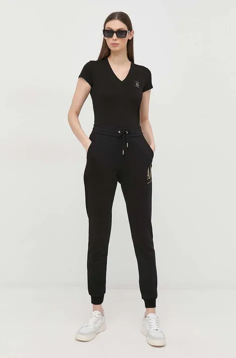 Armani Exchange spodnie dresowe bawełniane damskie kolor czarny z aplikacją 8NYPMX YJ68Z NOS
