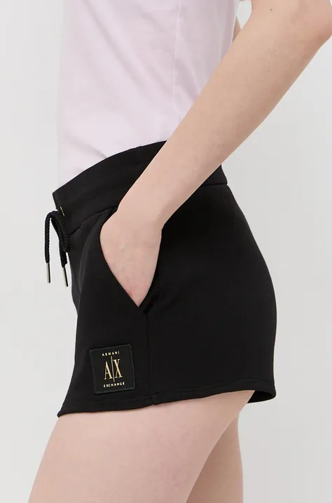 Bavlnené šortky Armani Exchange čierna farba, s nášivkou, stredne vysoký pás