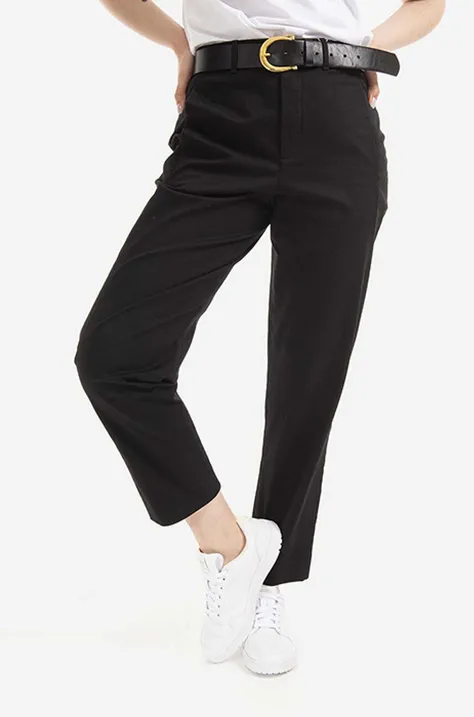 Woolrich spodnie damskie kolor czarny proste medium waist CFWWTR0118FRUT3028-100