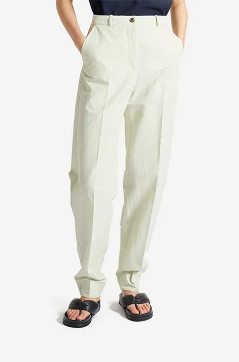 Nohavice s prímesou ľanu Wood Wood Courtney Mini Stripe Trousers 12211600.5291-PASTELG, zelená farba, rovné, vysoký pás