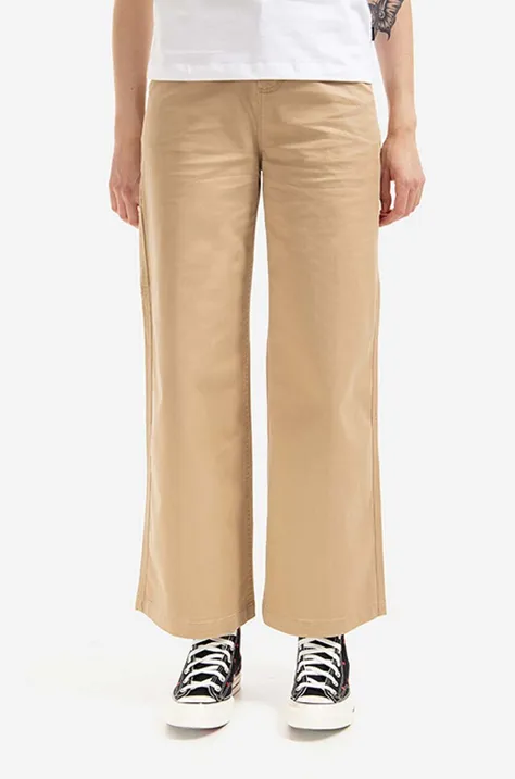 Kalhoty Converse Wide Leg Carpenter dámské, hnědá barva, široké, high waist, 10022968.A02-BROWN