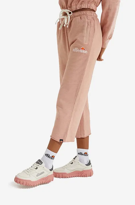 Βαμβακερό παντελόνι Ellesse Taran Cropped Jog χρώμα: ροζ