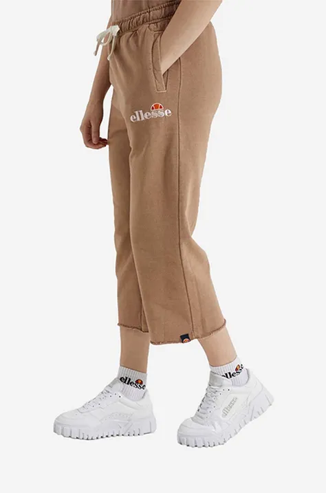 Βαμβακερό παντελόνι Ellesse Taran Cropped Jog χρώμα: καφέ