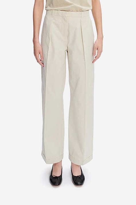 A.P.C. pantaloni de bumbac Grand Pantal Camila culoarea bej, drept, high waist