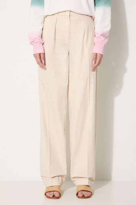 A.P.C. pantaloni de bumbac Grand Pantal Camila culoarea bej, drept, high waist